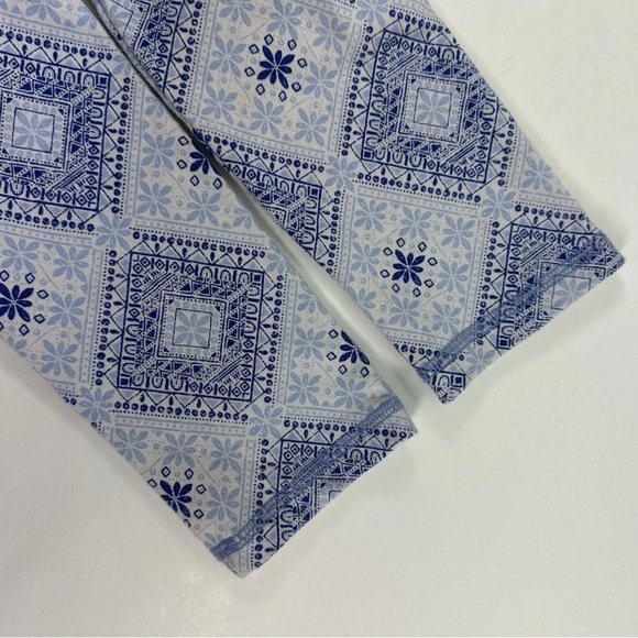 Talbots French Terry Zip Up Sweater Petite Small Mock Neck Cotton Blue Geometric - Picture 9 of 9